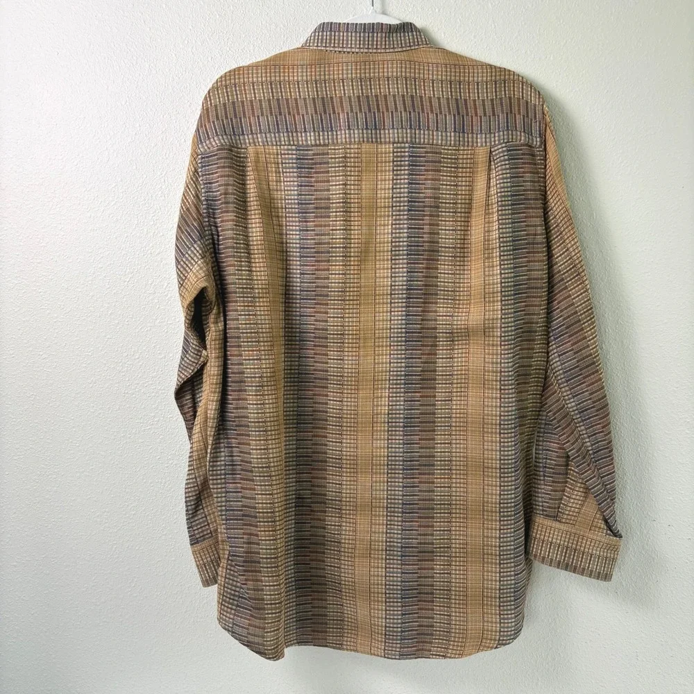 Jhane Barnes Button Down Shirt Mens L Brown Woven In Japan Cotton Stripes